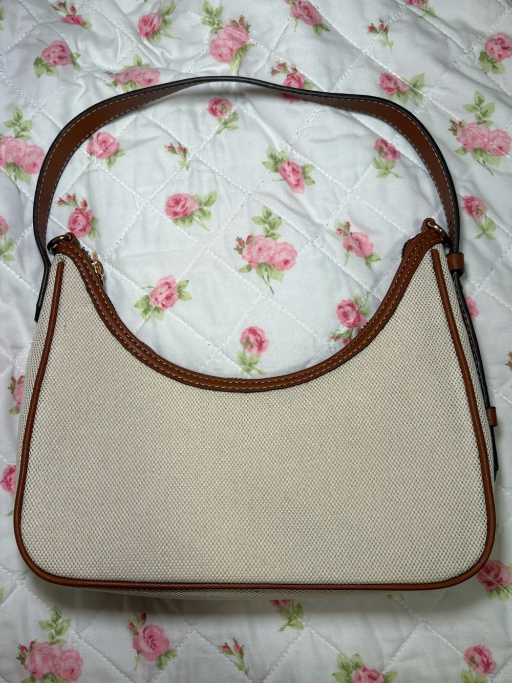 Primark Cream Canvas Shoulder Bag with Brown Trim